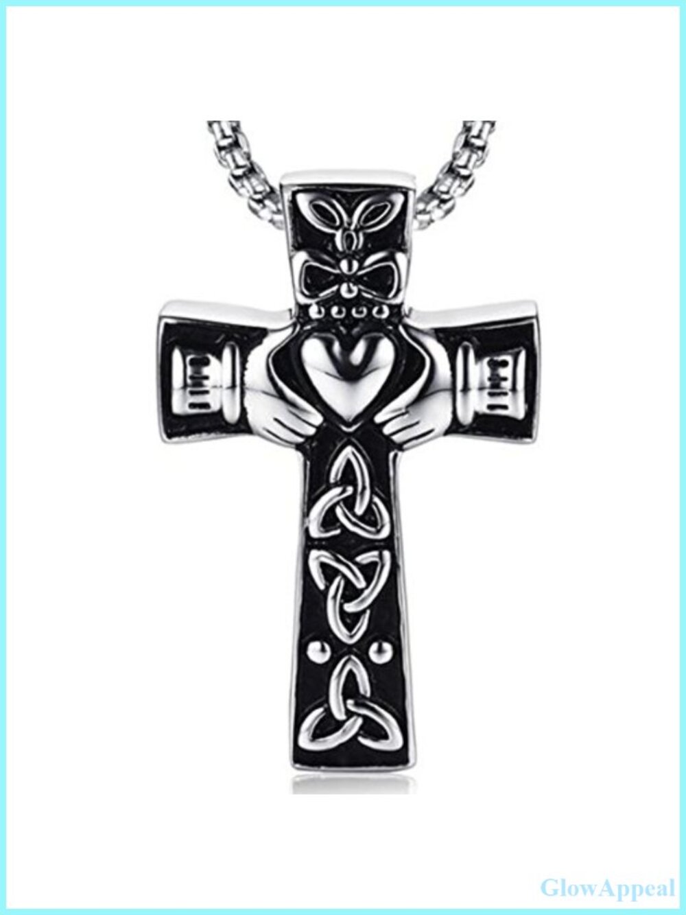 Stainless Steel Celtic Knot Claddagh Cross Heart Pendant Necklace